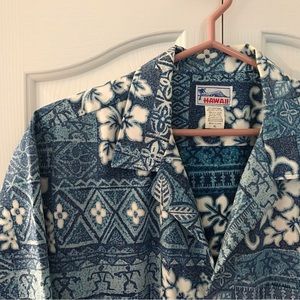 🌴Men’s Casual Hawaiian Design Blue Shirt-Full Button Open V Collar Pocke…